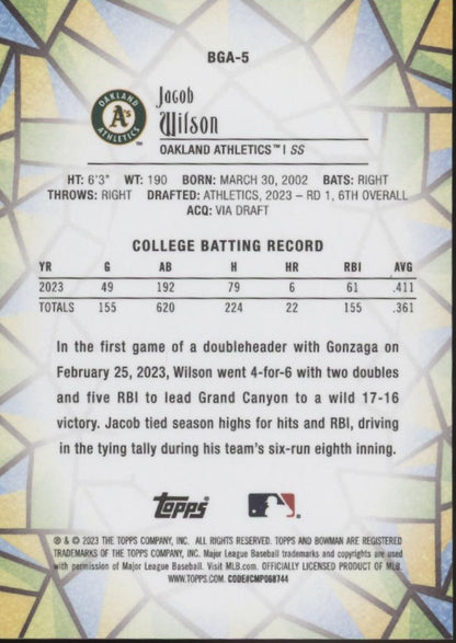 Jacob Wilson 2023 Bowman Draft Glass #BGA-5