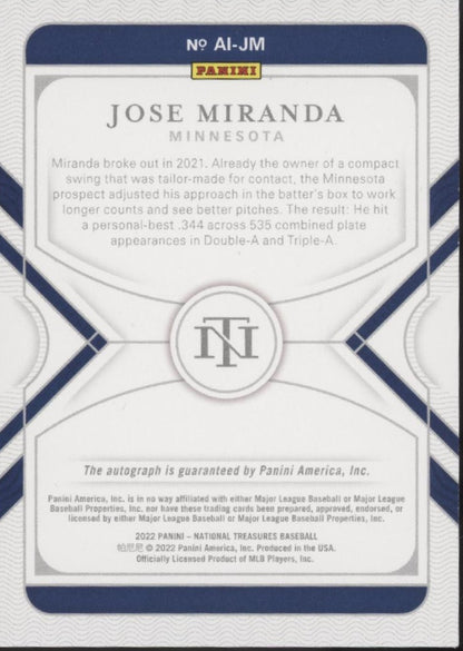 Jose Miranda 2022 Panini National Treasures Apprentice Ink Auto 39/99 #AI-JM