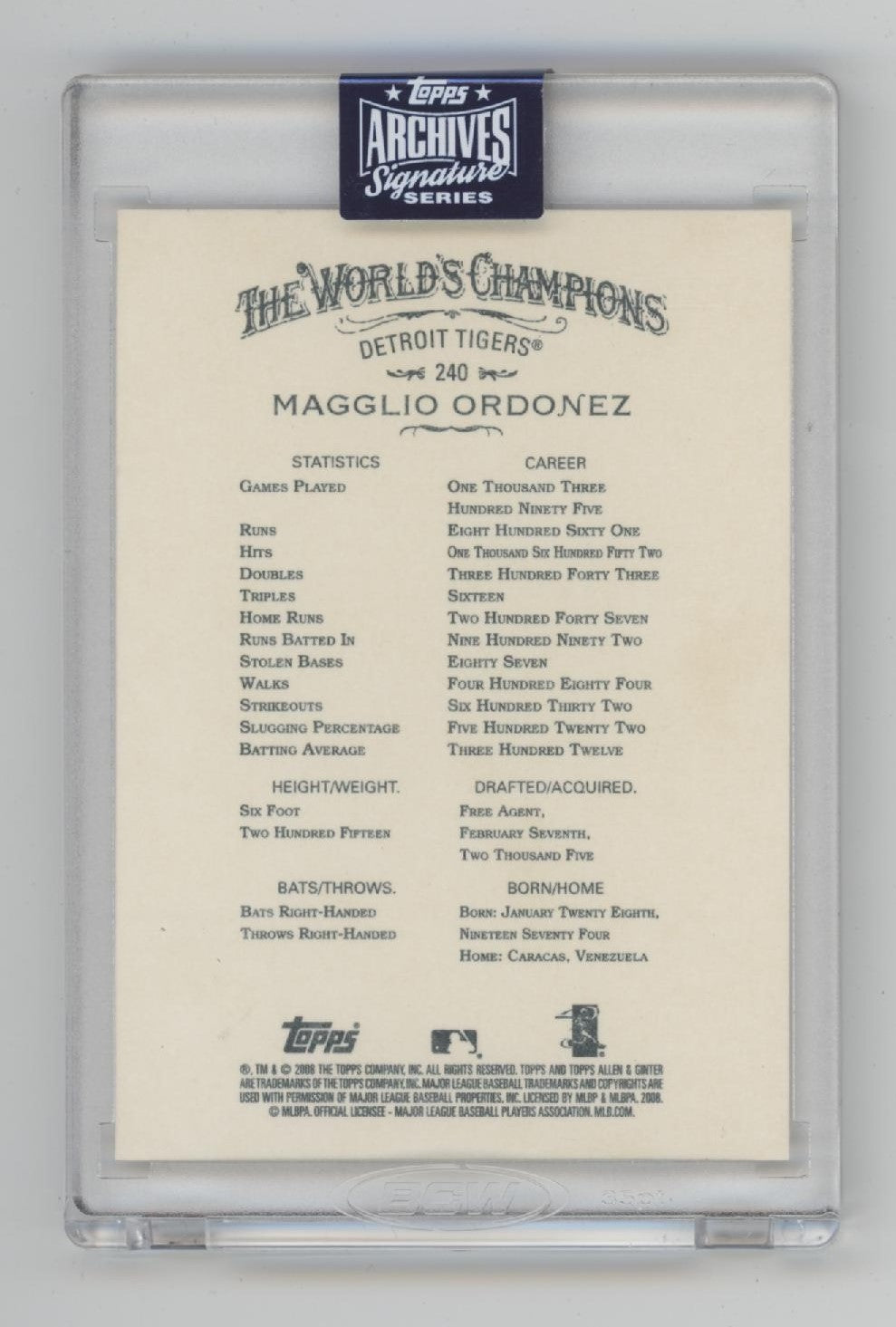 Magglio Ordonez 2020 Topps Archives Signature Series Auto 17/23 #240