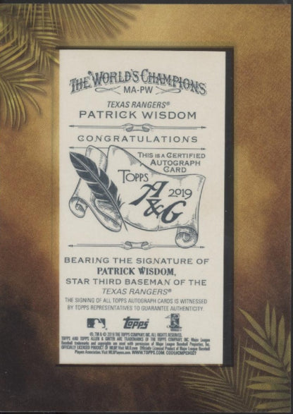 Patrick Wisdom 2019 Topps Allen & Ginter Mini Framed RC Auto #MA-PW