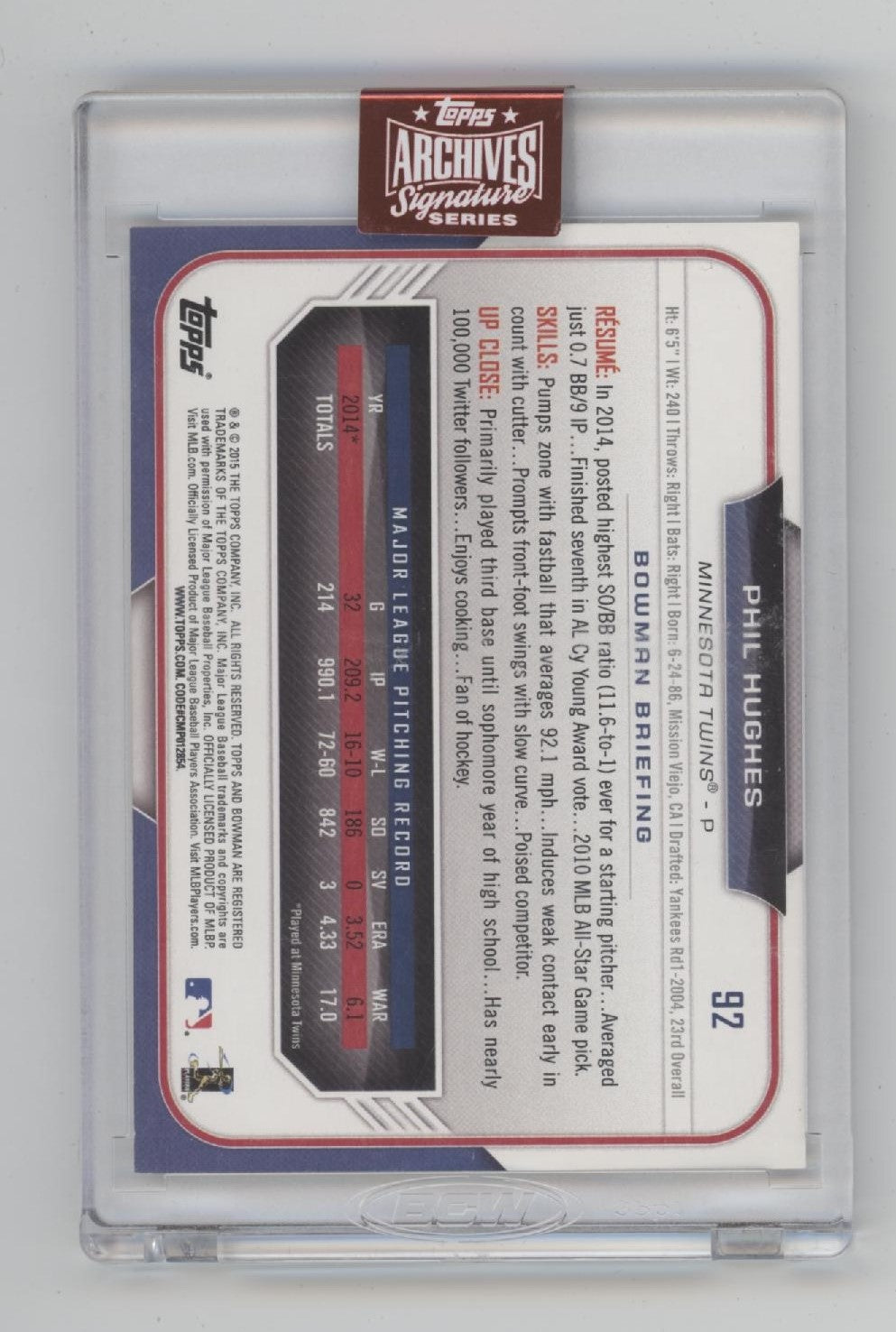 Phil Hughes 2023 Topps Archives Signature Series Auto 13/63 #92