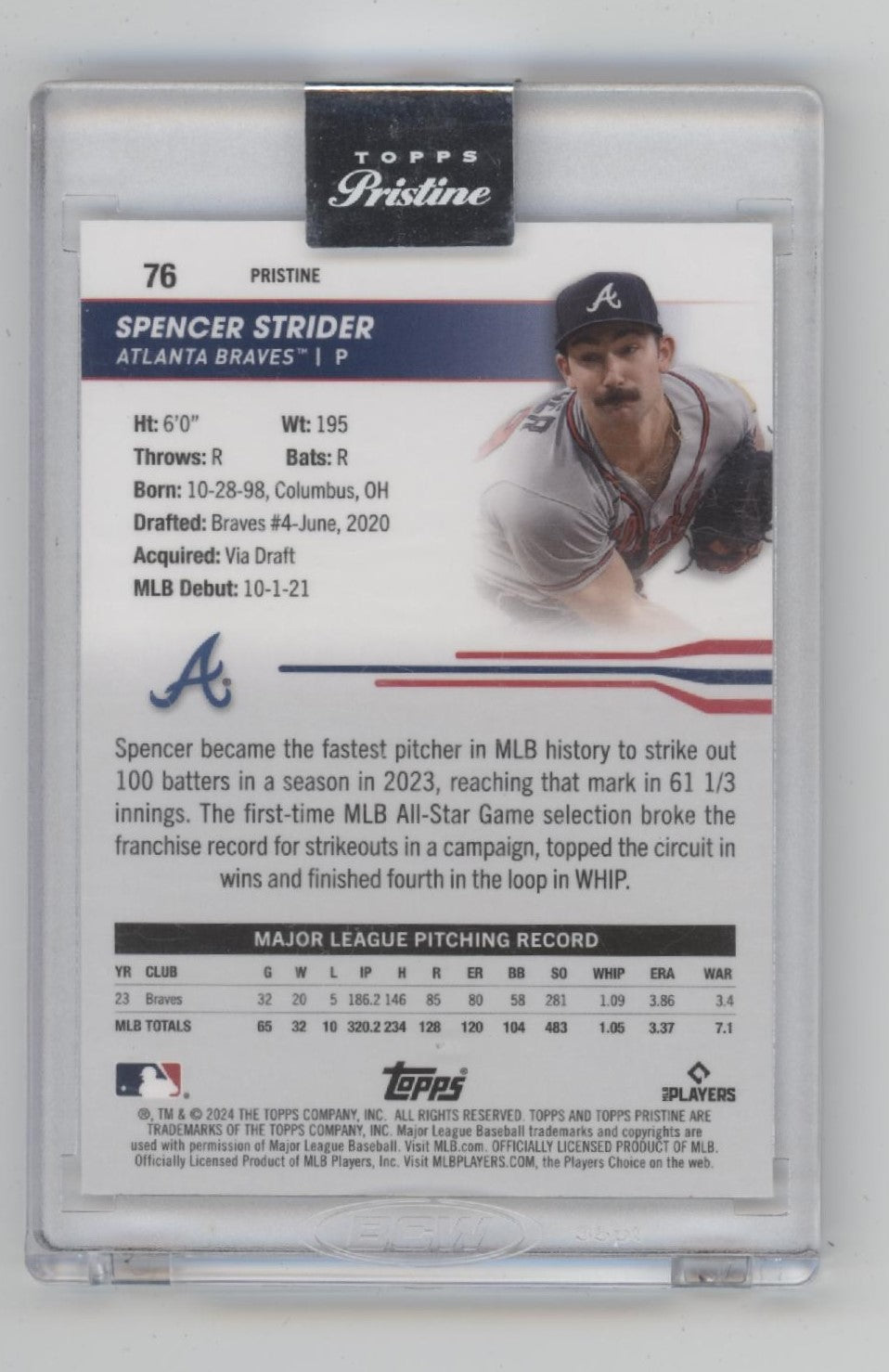Spencer Strider 2024 Topps Pristine Gold Pulsar Refractor 10/50 #76