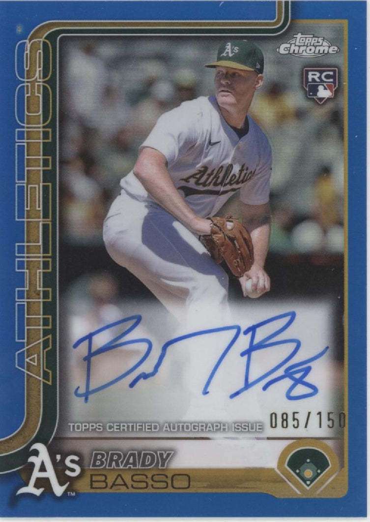 Brady Basso 2025 Topps Chrome Blue Refractor RC Auto 085/150 #RA-BBA