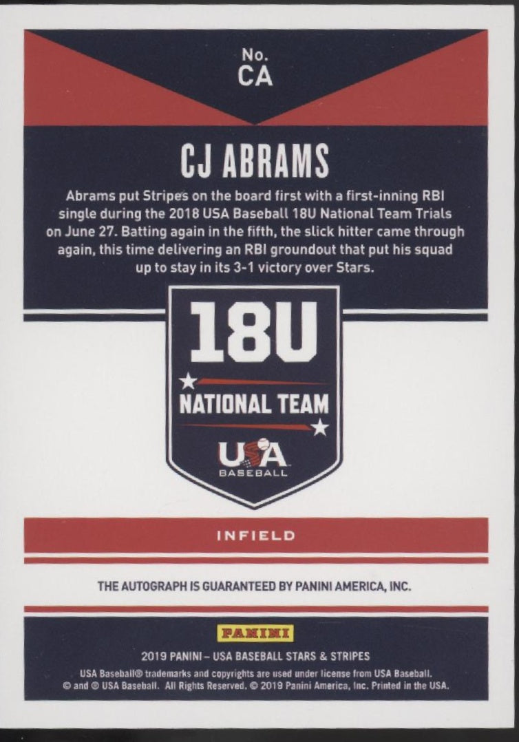 CJ Abrams 2019 Panini USA Stars & Stripes Auto 227/499 #CA