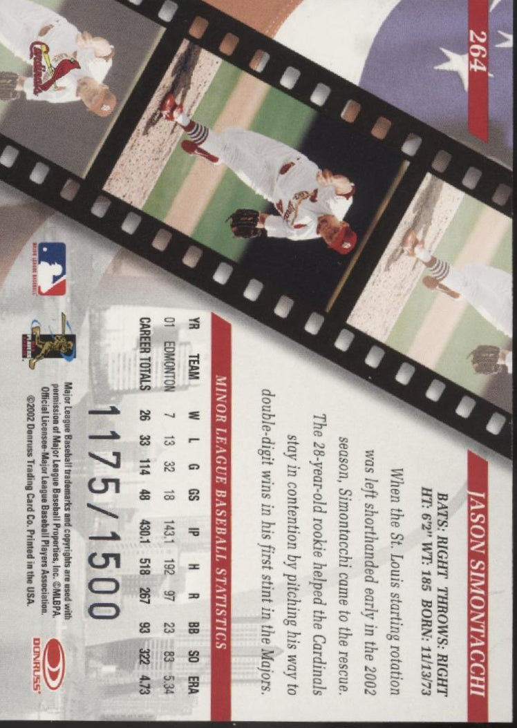 Jason Simontacchi 2002 Donruss Studio RC 1175/1500 #264
