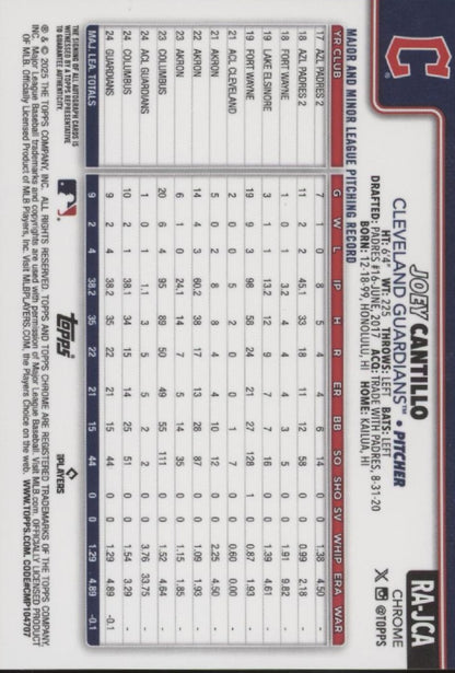 Joey Cantillo 2025 Topps Chrome Purple Refractor RC Auto 023/250 #RA-JCA