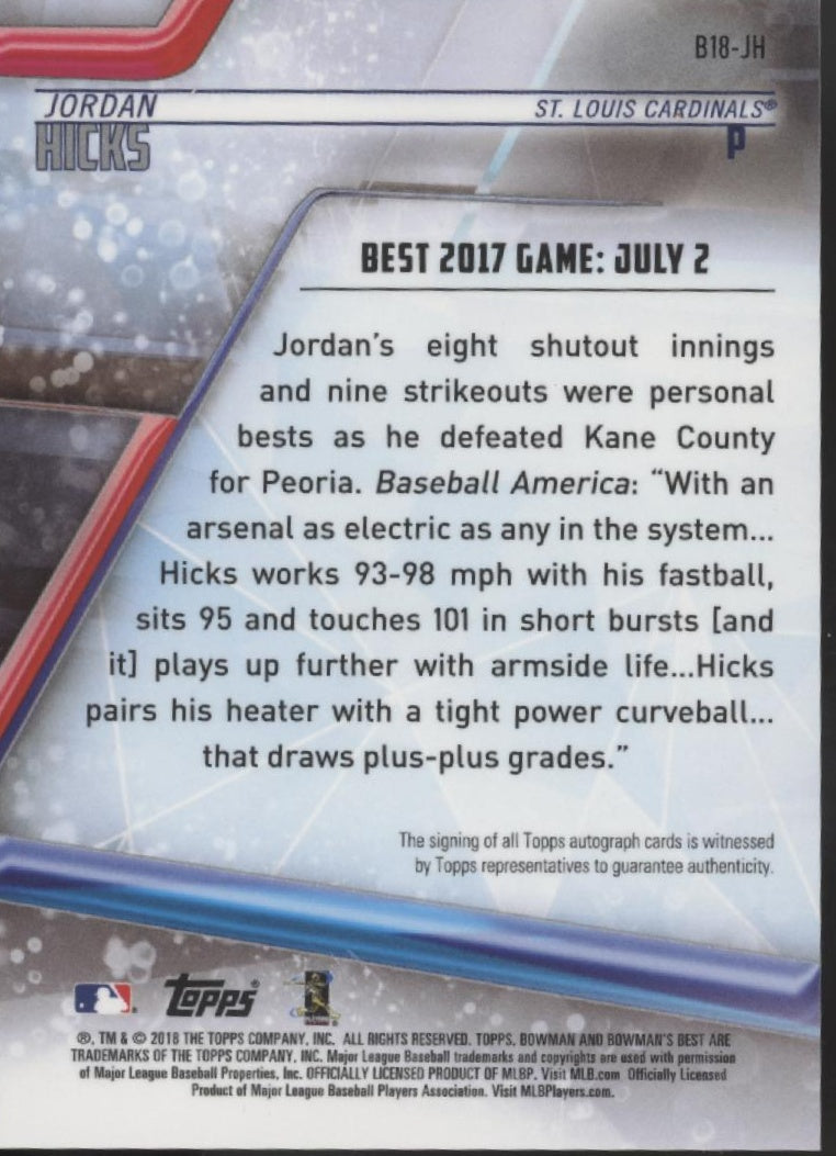 Jordan Hicks 2018 Bowman's Best RC Auto #B18-H