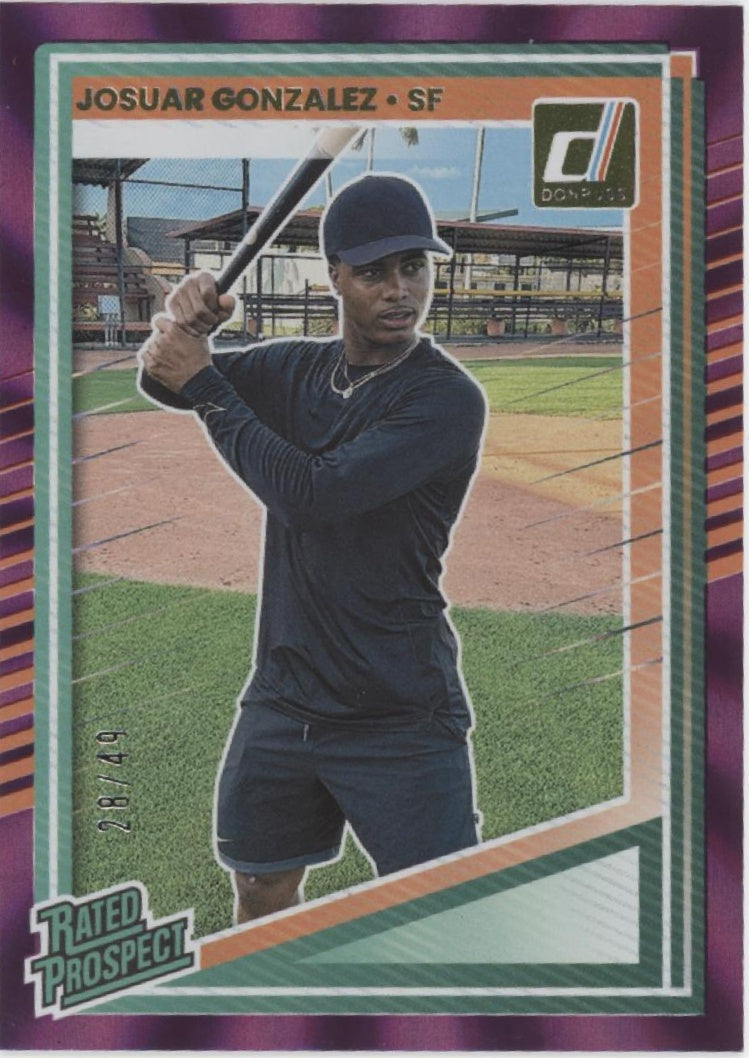 Josuar Gonzalez 2025 Panini Donruss Rated Prospect Purple Laser 28/49 #178