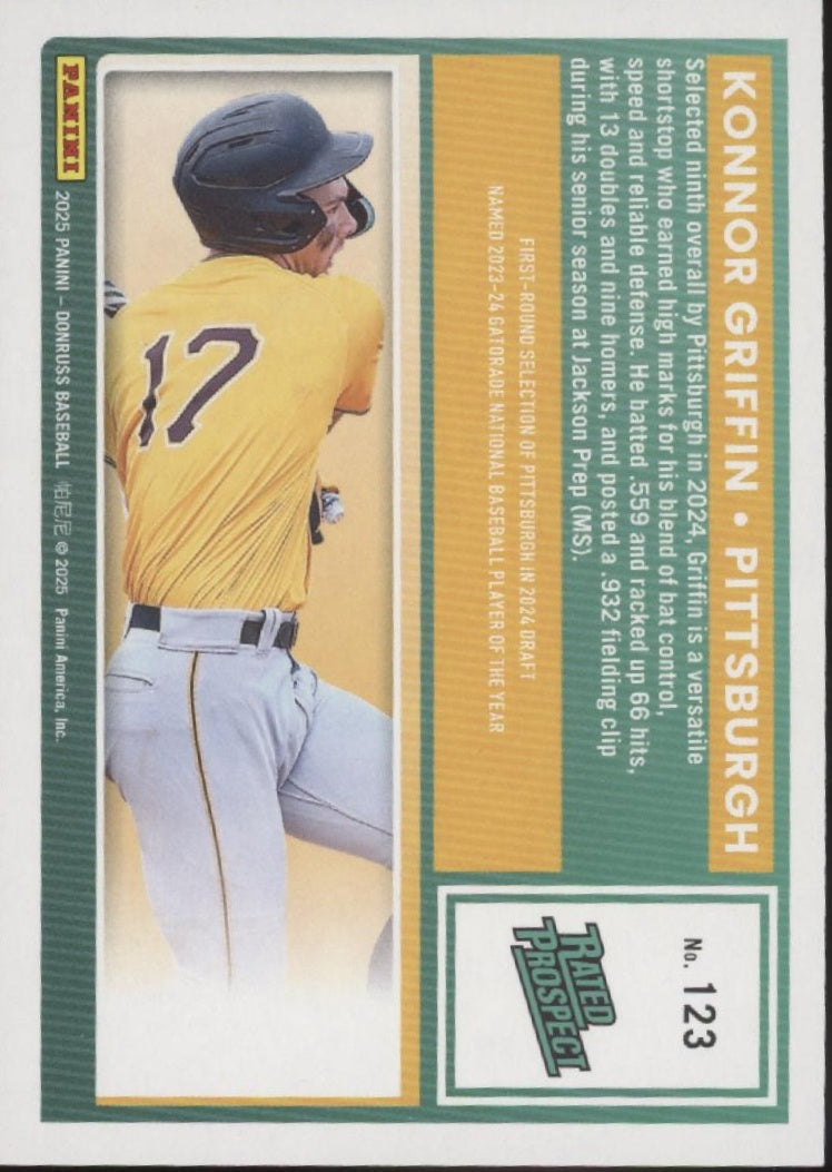 Konnor Griffin 2025 Panini Donruss Rated Prospect Purple Holo #123