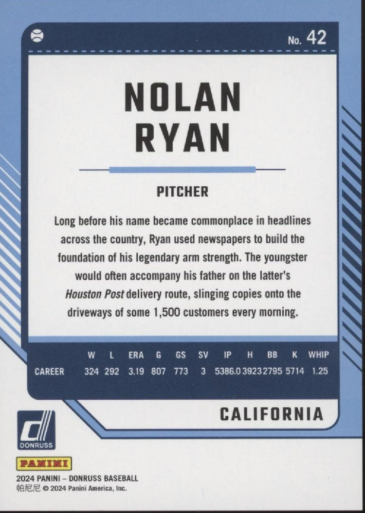 Nolan Ryan 2024 Panini Donruss Blue Holo 139/149 #42