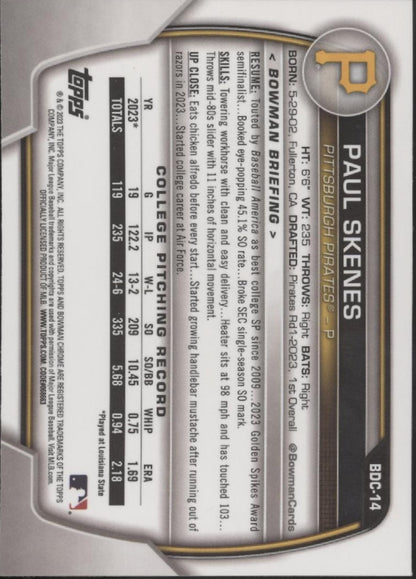 Paul Skenes 2023 Bowman Chrome #BDC-14