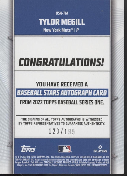 Tylor Megill 2022 Topps Stars RC Auto 123/199 #BSA-TM