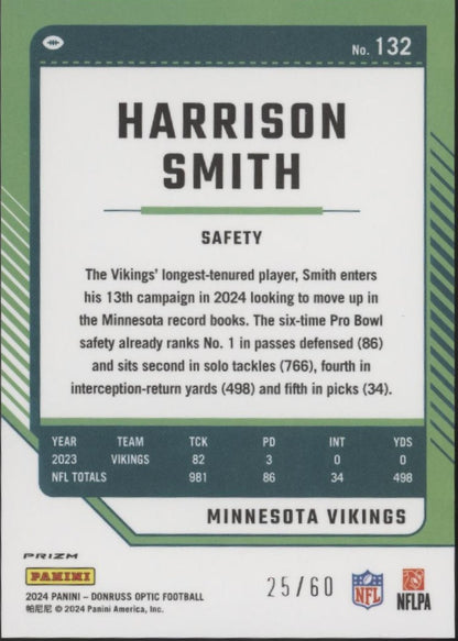 Harrison Smith 2024 Panini Donruss Optic Purple Prizm 25/60 #132