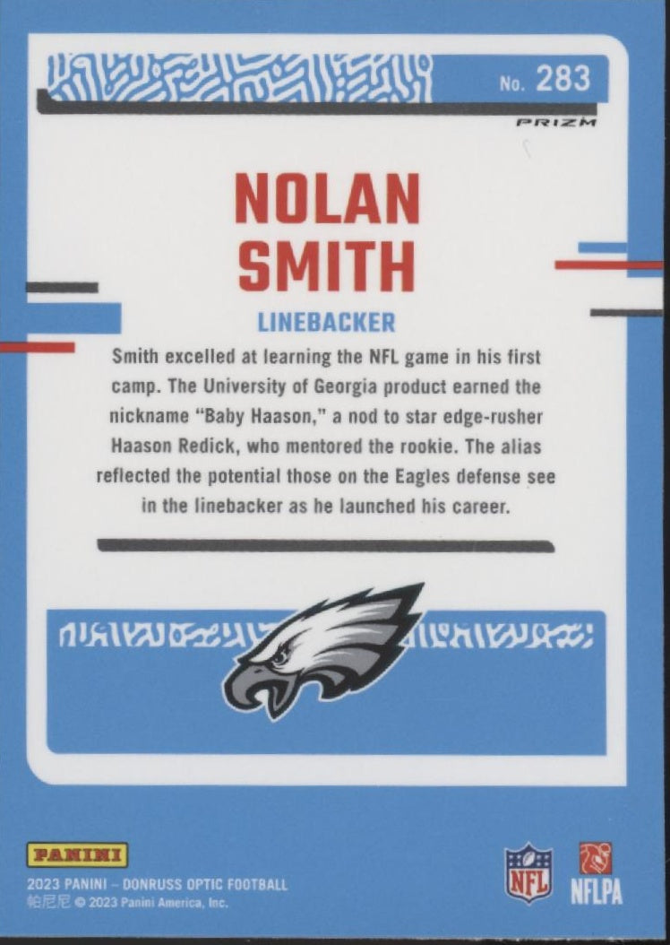 Nolan Smith 2023 Panini Donruss Optic Rated Rookie Blue Speckle Prizm RC #283