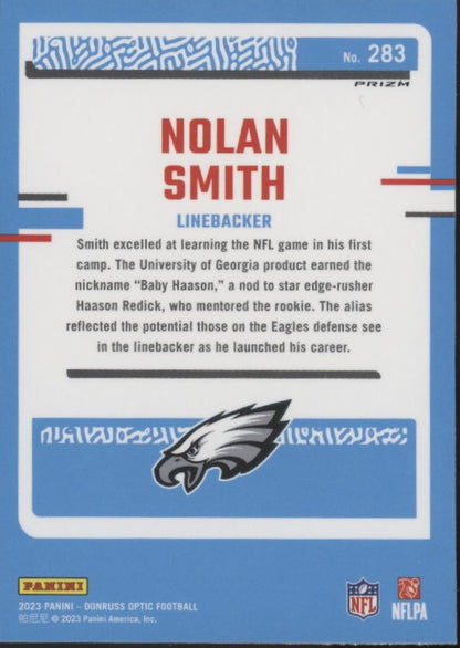 Nolan Smith 2023 Panini Donruss Optic Rated Rookie Blue Speckle Prizm RC #283