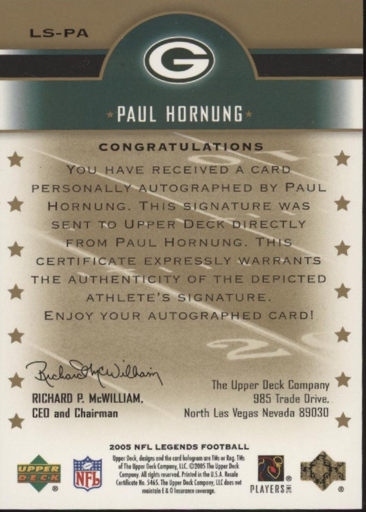 Paul Hornung 2005 Upper Deck Legendary Signature Faded Auto #LS-PA