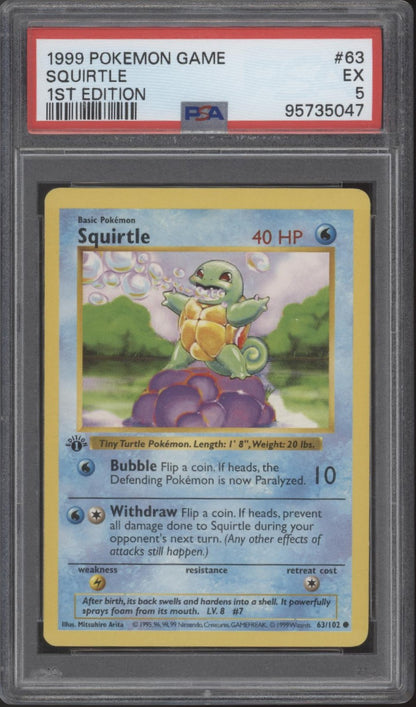 Squirtle Pokemon Base Set 1st Edition #63 PSA 5