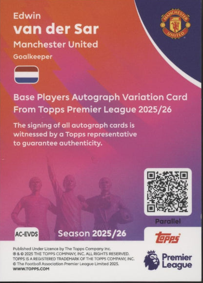 Edwin van der Sar 2025-26 Topps Premier League Orange Holo Auto 03/25