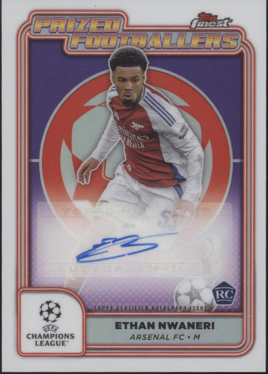 Ethan Nwaneri 2024-25 Topps Finest UEFA CC Prized Footballers RC Auto #PFA-NW