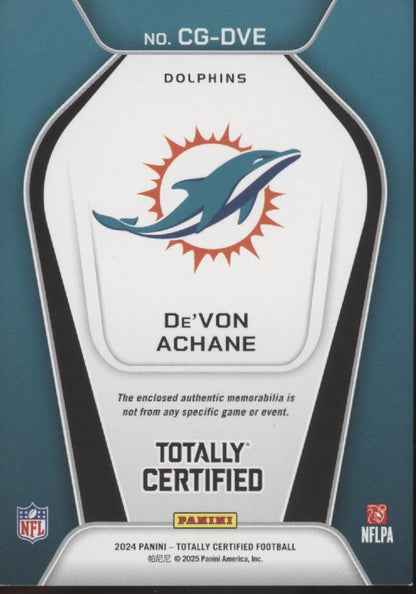 De'Von Achane 2024 Panini Totally Certified Gamers Swatch #CG-DVE