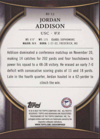 Jordan Addison 2022 Bowman Invicta Refractor #BI-12