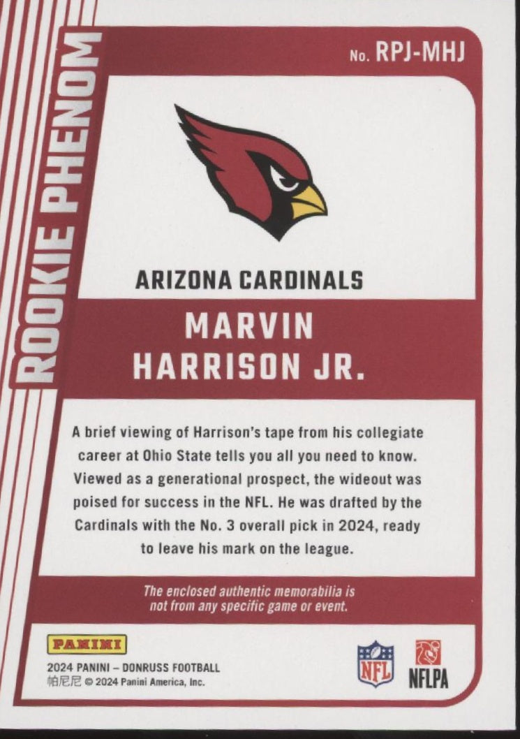 Marvin Harrison Jr. 2024 Panini Donruss Rookie Phenom Swatch #RPJ-MHJ