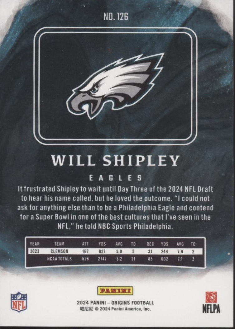 Will Shipley 2024 Panini Origins Blue RC 94/99 #126