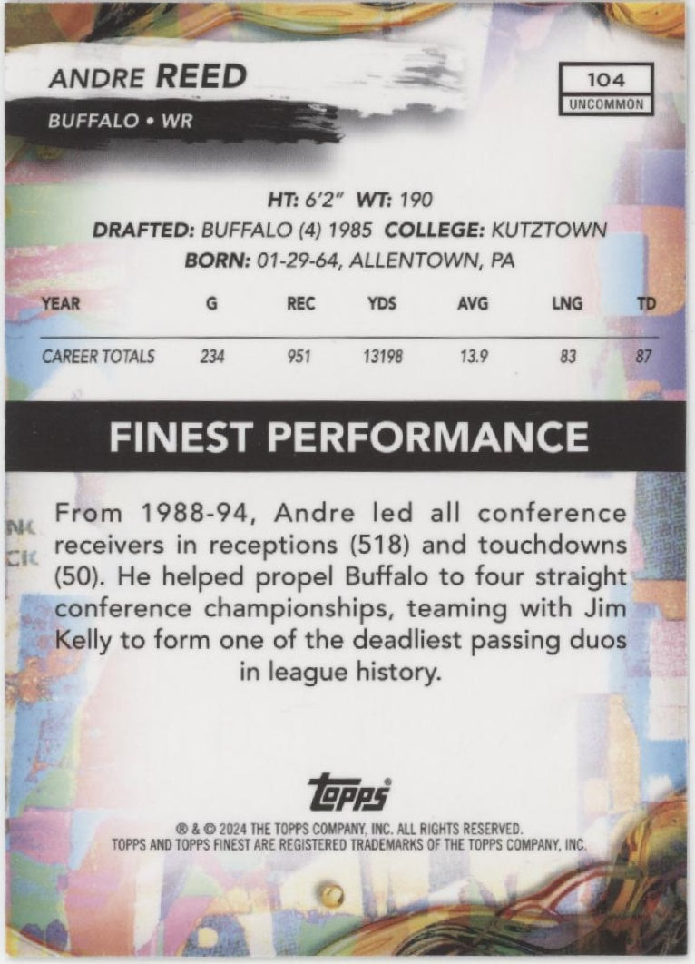 Andre Reed 2024 Topps Finest Blue Refractor 088/150 #104