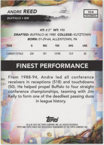 Andre Reed 2024 Topps Finest Blue Refractor 088/150 #104