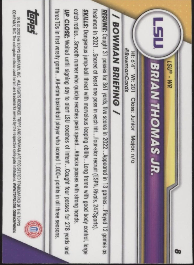 Brian Thomas Jr. 2023 Bowman Chrome University #8