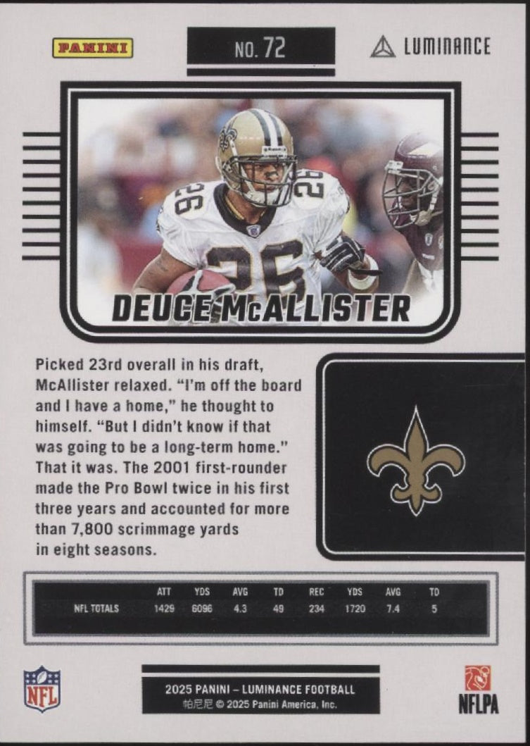 Deuce McAllister 2025 Panini Luminance Blue 080/199 #72