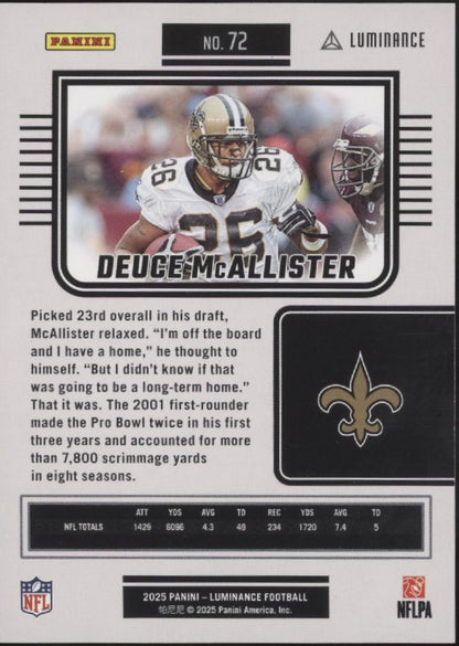 Deuce McAllister 2025 Panini Luminance Blue 080/199 #72