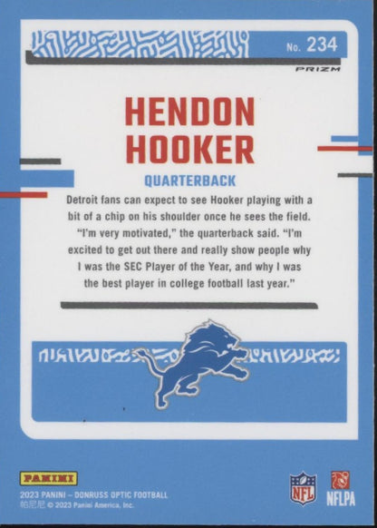 Hendon Hooker 2023 Donruss Optic Rated Rookie Purple Shock Prizm RC #234