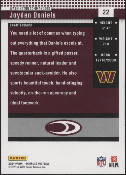 Jayden Daniels 2024 Panini Donruss RC #22