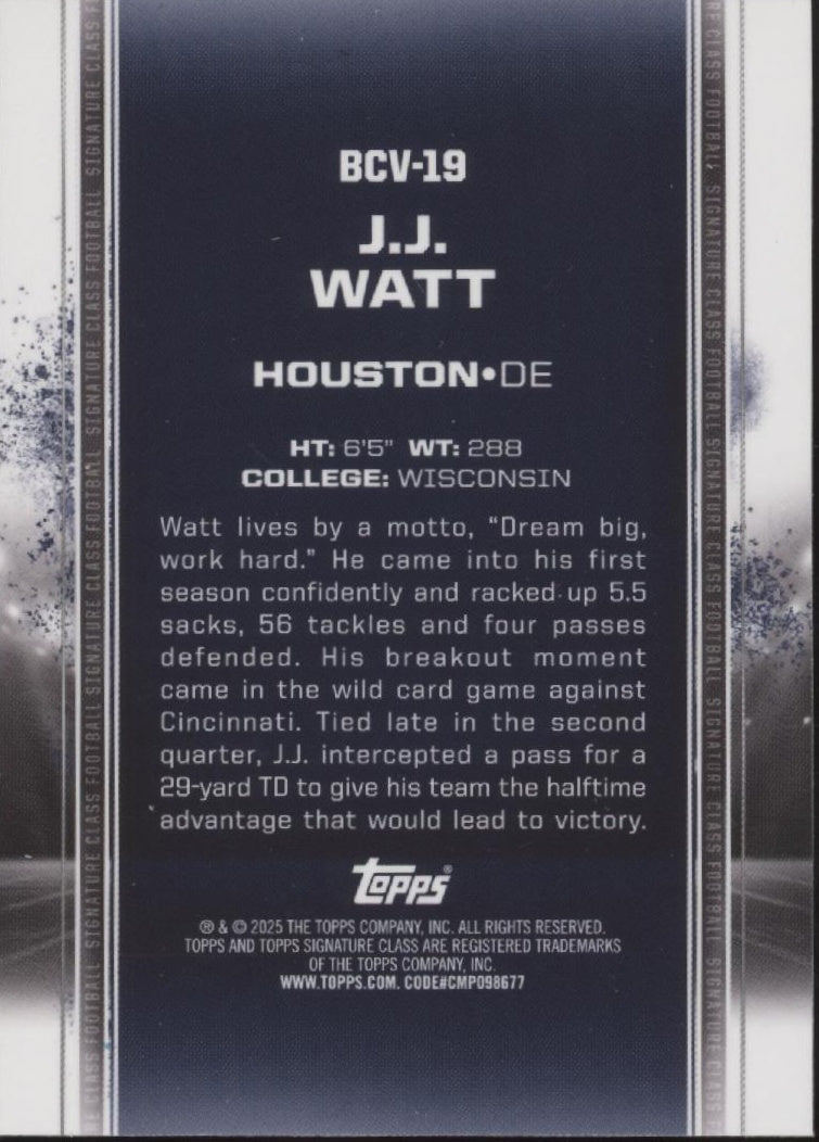 JJ Watt 2025 Topps Signature Class Refractor 124/175 #BCV-19