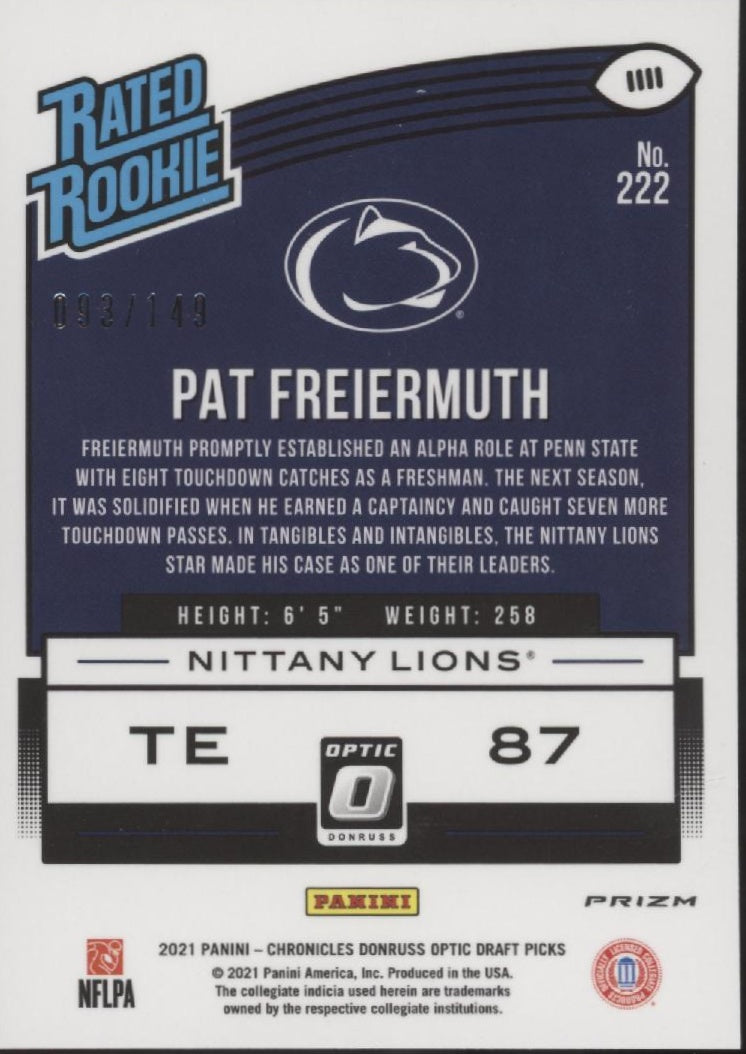 Pat Freiermuth 2021 Chronicles Donruss Optic Draft Picks Red Prizm RC 093/149