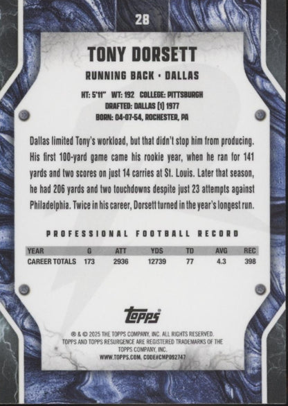 Tony Dorsett 2024 Topps Resurgence Blue & Orange Spark Refractor #28