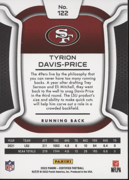 Tyrion Davis-Price 2022 Panini Certified Gold Mirror RC 03/25 #122