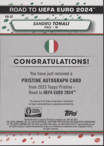 Sandro Tonali 2023-24 Topps Pristine UEFA Euro Green Refractor Auto #RA-ST