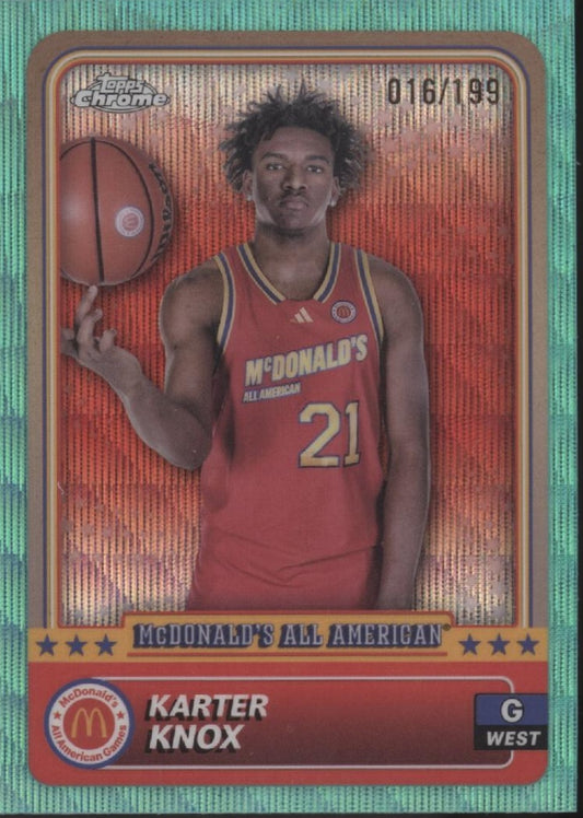 Karter Knox 2024 Topps Chrome McDonald's All American Aqua Wave Refractor 16/199