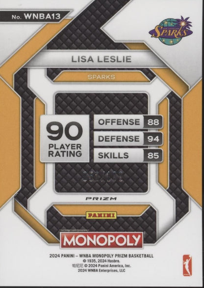Lisa Leslie 2024 Panini WNBA Monopoly Prizm Light Blue Prizm 052/199 #WNBA13