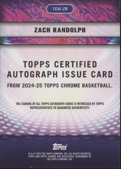 Zach Randolph 2024-25 Topps Chrome Certified Auto #TACI-ZR
