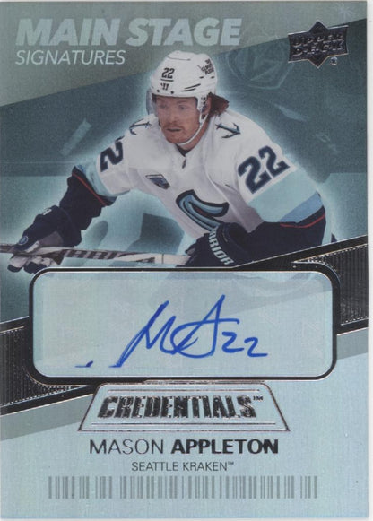 Mason Appleton 2021-22 Upper Deck Credentials Main Stage Signatures Holo Auto
