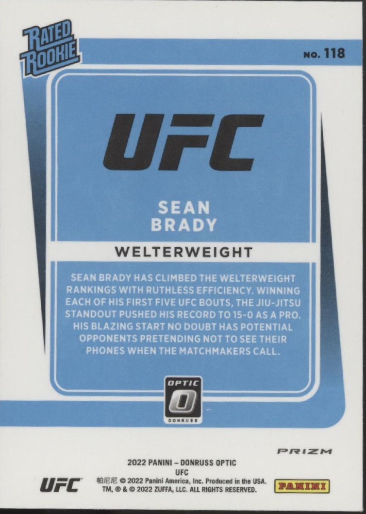 Sean Brady 2022 Panini Donruss Optic Rated Rookie Blue Velocity Prizm RC #118