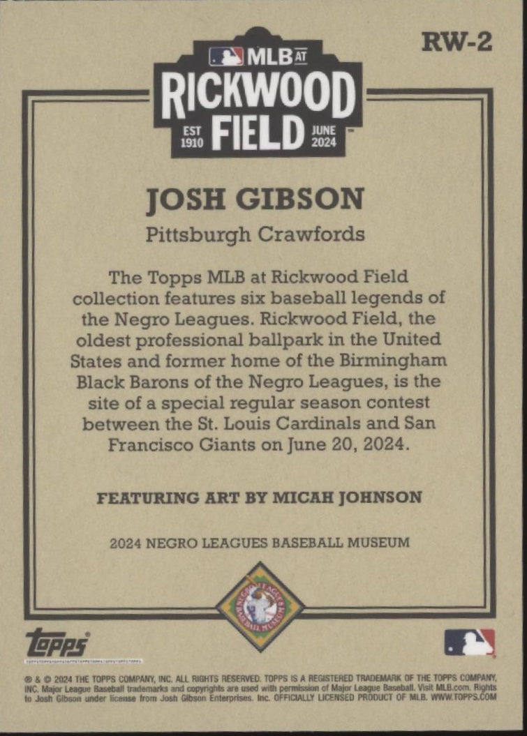 Josh Gibson 2024 Topps Rickwood Field #RW-2