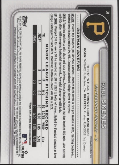 Paul Skenes 2024 Bowman Chrome RC #31