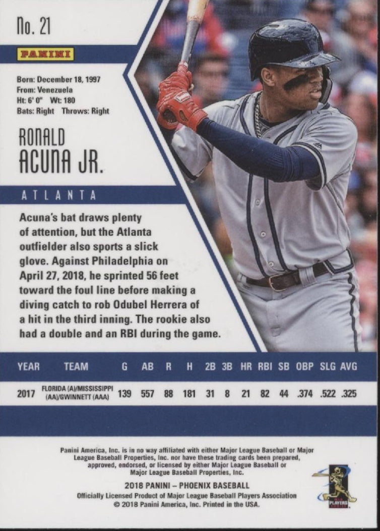 Ronald Acuna Jr. 2018 Panini Phoenix RC #21
