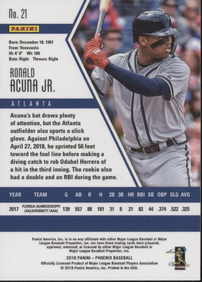 Ronald Acuna Jr. 2018 Panini Phoenix RC #21