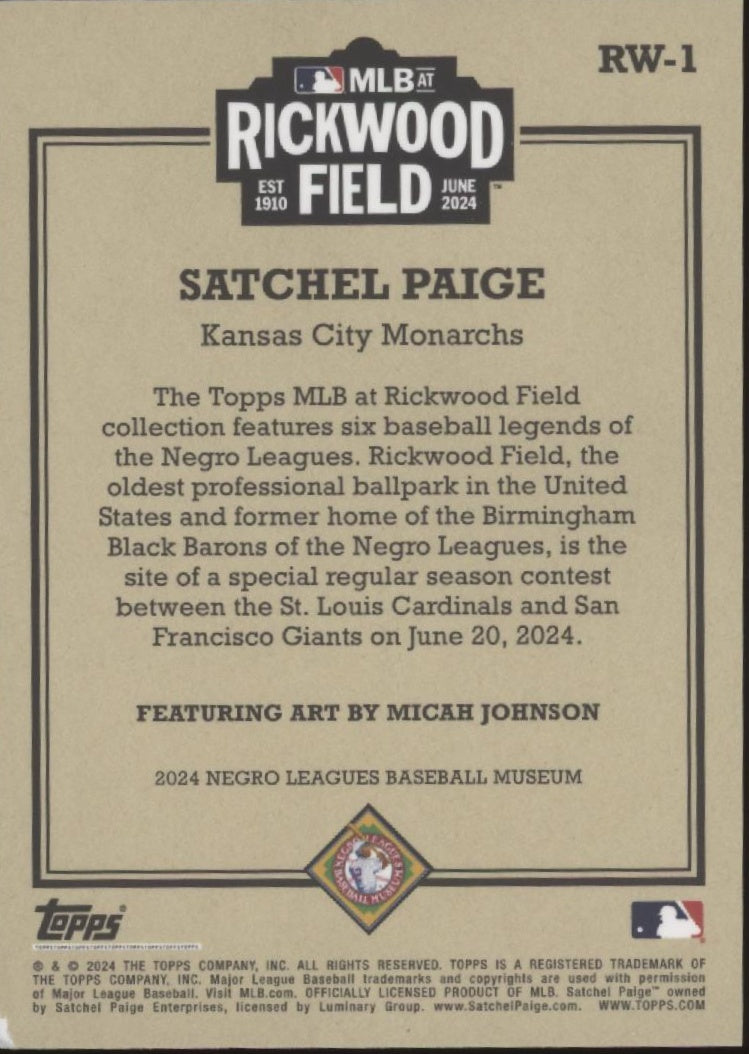 Satchel Paige 2024 Topps Rickwood Field #RW-1