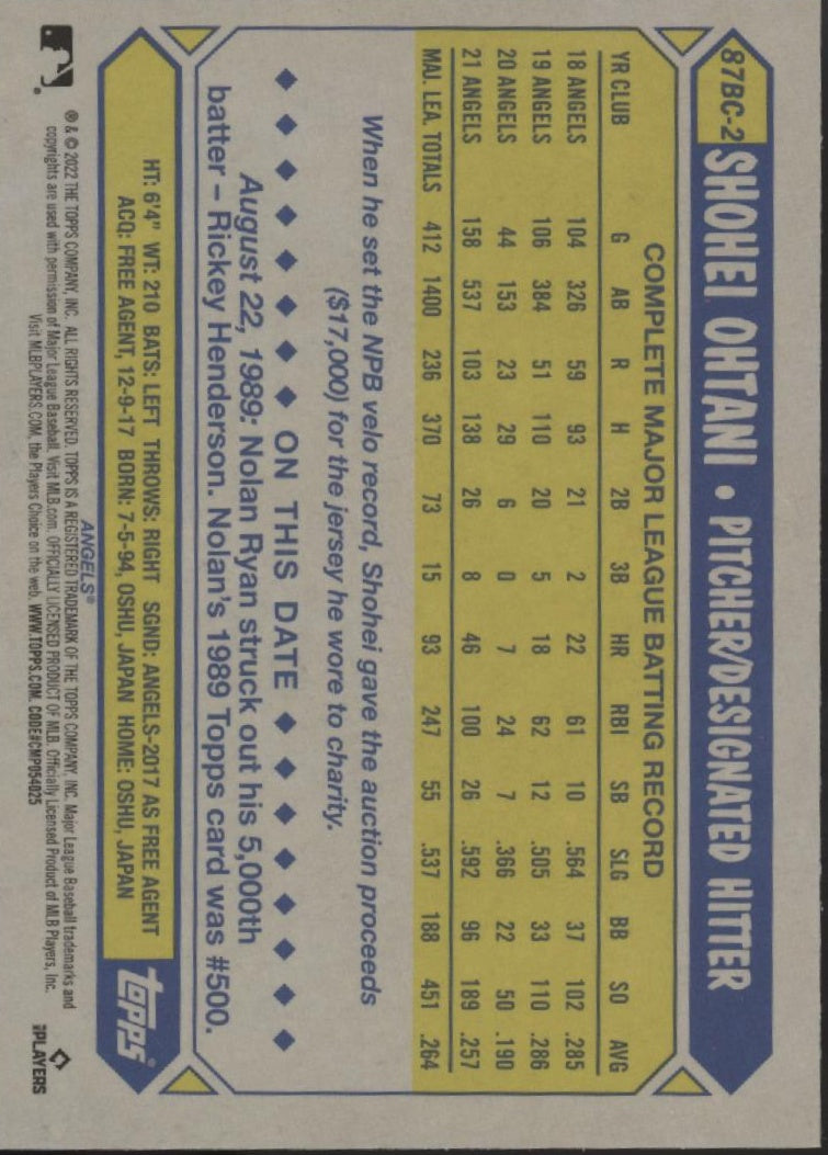 Shohei Ohtani 2022 Topps Chrome 35th Anniversary Refractor #87BC-2 #2